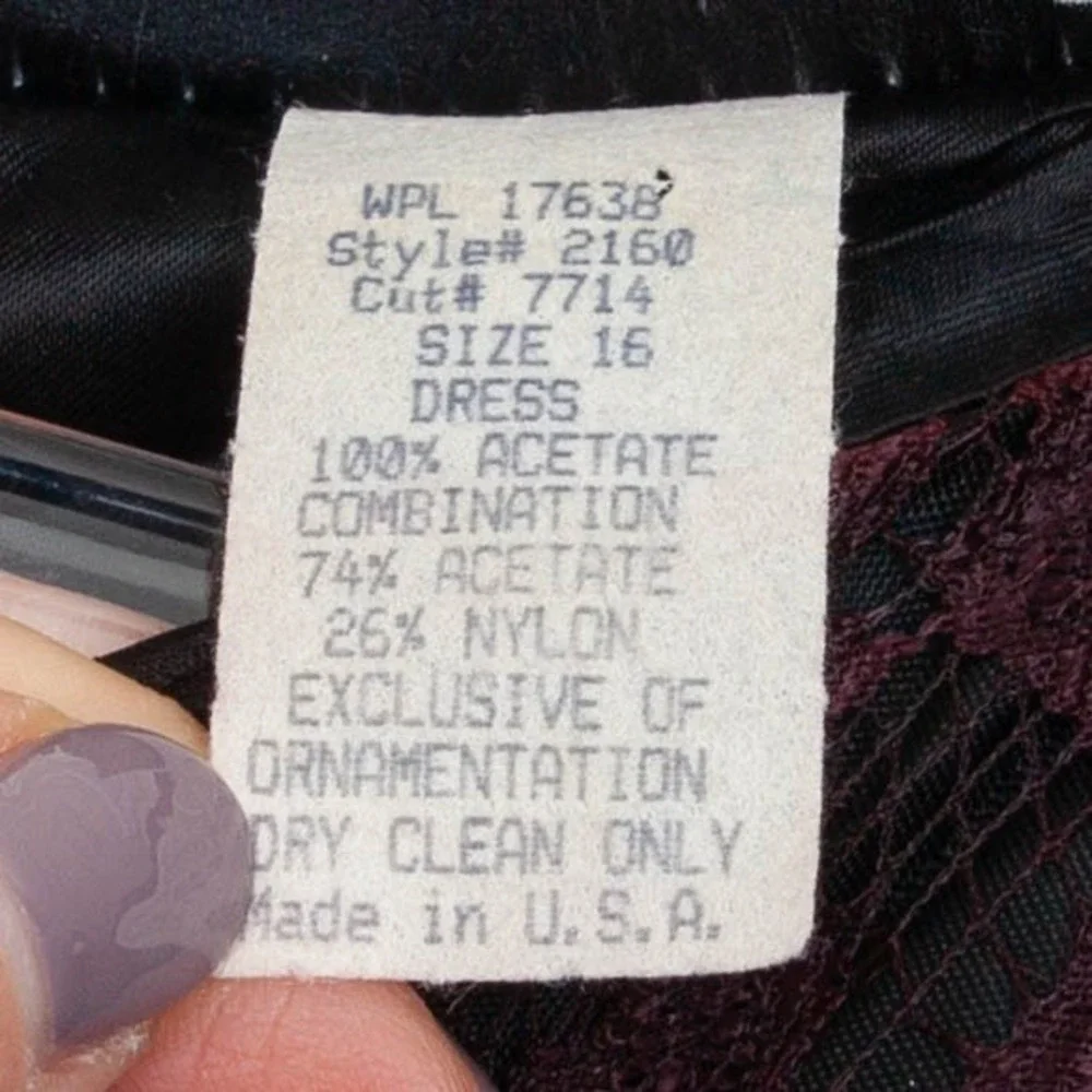 VTG 80s Miss Dorby Lace Midi‎ Dress Purple Black Puff Sleeve Size 16 Whimsigoth - Picture 5 of 8